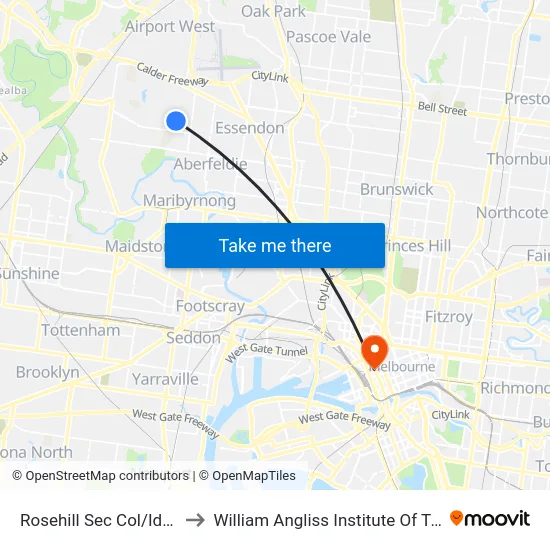 Rosehill Sec Col/Ida St to William Angliss Institute Of TAFE map