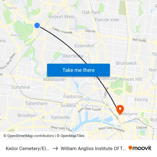 Keilor Cemetery/Ely Ct to William Angliss Institute Of TAFE map