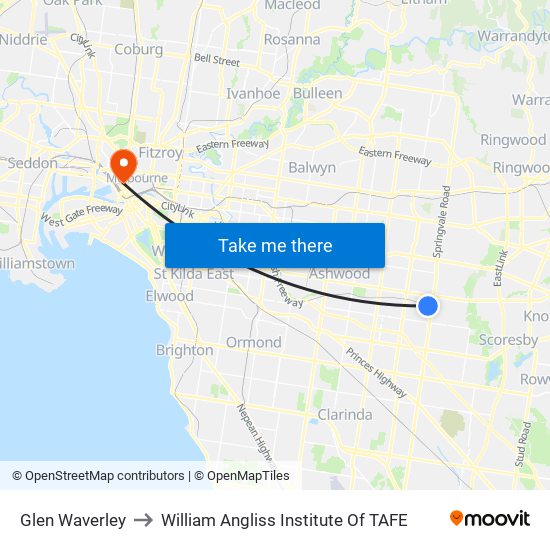 Glen Waverley to William Angliss Institute Of TAFE map