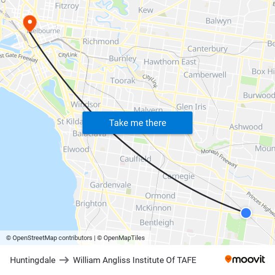 Huntingdale to William Angliss Institute Of TAFE map