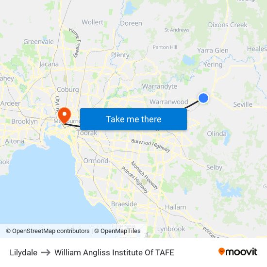 Lilydale to William Angliss Institute Of TAFE map