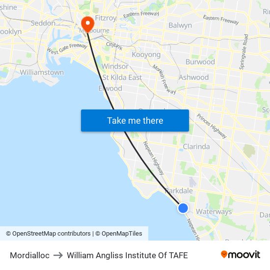 Mordialloc to William Angliss Institute Of TAFE map