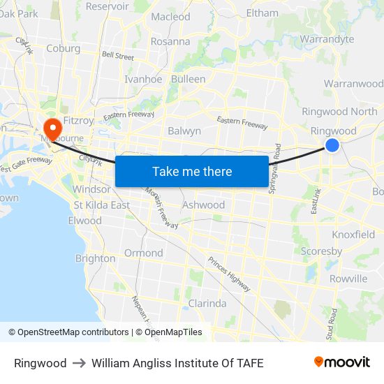 Ringwood to William Angliss Institute Of TAFE map