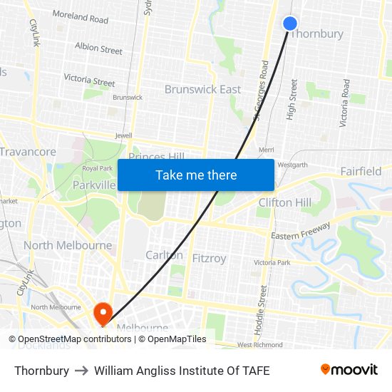 Thornbury to William Angliss Institute Of TAFE map