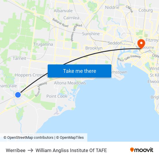 Werribee to William Angliss Institute Of TAFE map