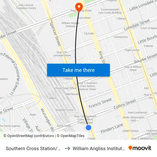 Southern Cross Station/Spencer St to William Angliss Institute Of TAFE map