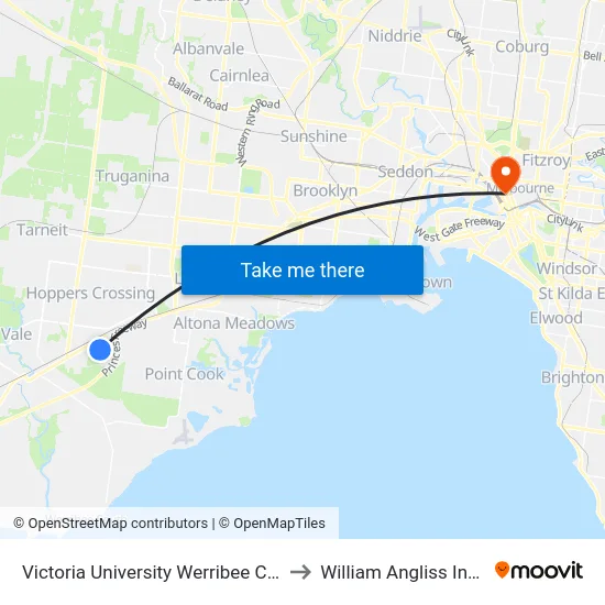 Victoria University Werribee Campus/Hoppers Lane to William Angliss Institute Of TAFE map