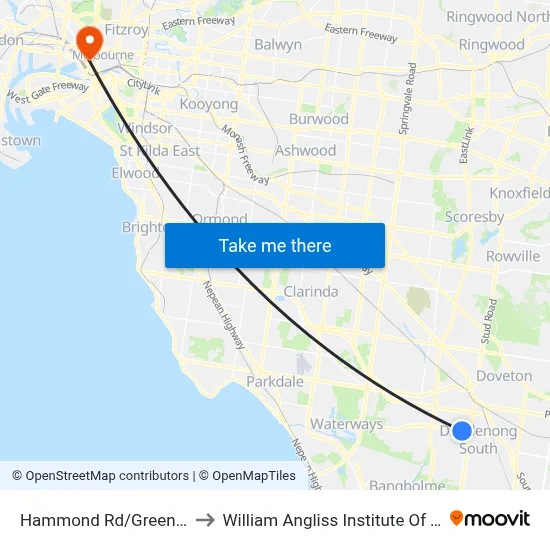 Hammond Rd/Greens Rd to William Angliss Institute Of TAFE map