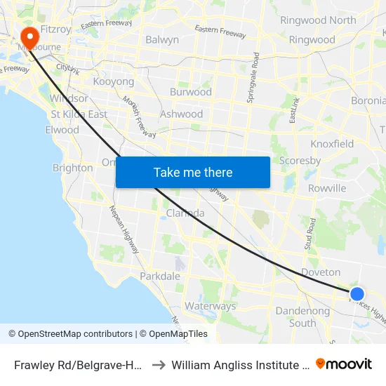 Frawley Rd/Belgrave-Hallam Rd to William Angliss Institute Of TAFE map