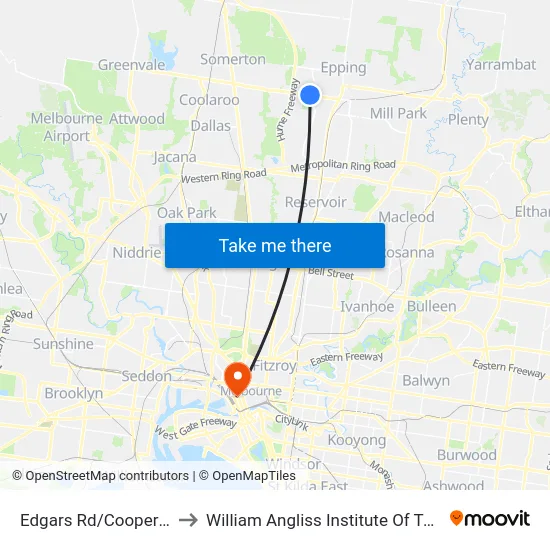 Edgars Rd/Cooper St to William Angliss Institute Of TAFE map