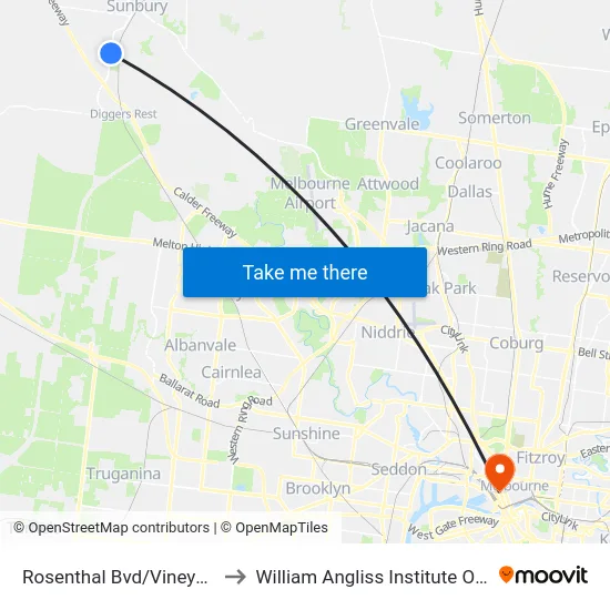 Rosenthal Bvd/Vineyard Rd to William Angliss Institute Of TAFE map