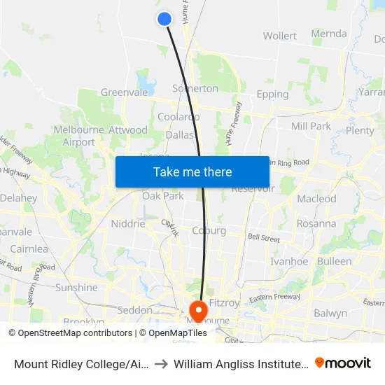 Mount Ridley College/Aitken Bvd to William Angliss Institute Of TAFE map