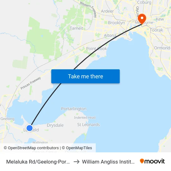 Melaluka Rd/Geelong-Portarlington Rd to William Angliss Institute Of TAFE map