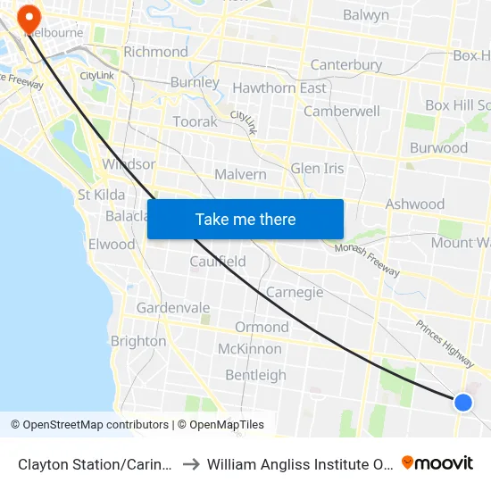 Clayton Station/Carinish Rd to William Angliss Institute Of TAFE map