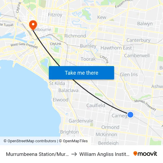 Murrumbeena Station/Murrumbeena Rd to William Angliss Institute Of TAFE map