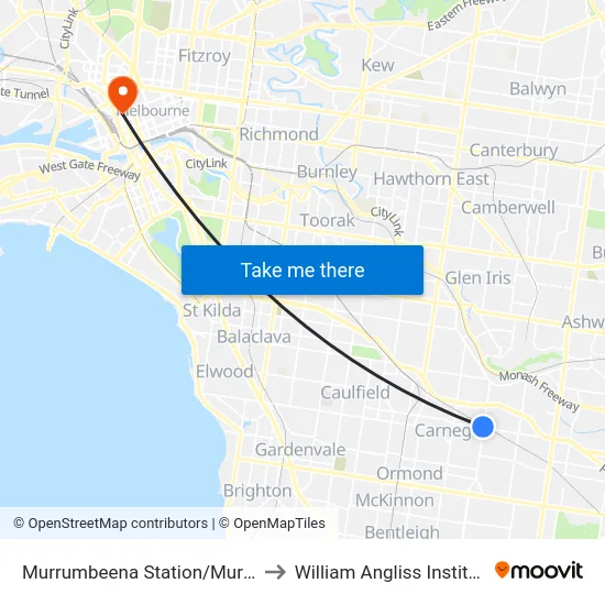 Murrumbeena Station/Murrumbeena Rd to William Angliss Institute Of TAFE map