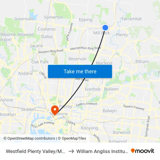 Westfield Plenty Valley/Mcdonalds Rd to William Angliss Institute Of TAFE map