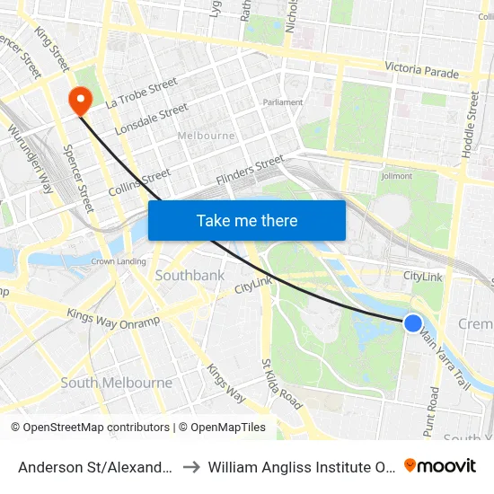 Anderson St/Alexandra Ave to William Angliss Institute Of TAFE map