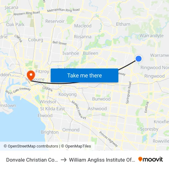 Donvale Christian College to William Angliss Institute Of TAFE map