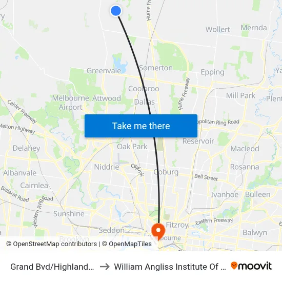 Grand Bvd/Highlander Dr to William Angliss Institute Of TAFE map