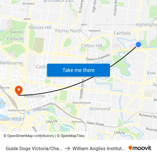 Guide Dogs Victoria/Chandler Hwy to William Angliss Institute Of TAFE map
