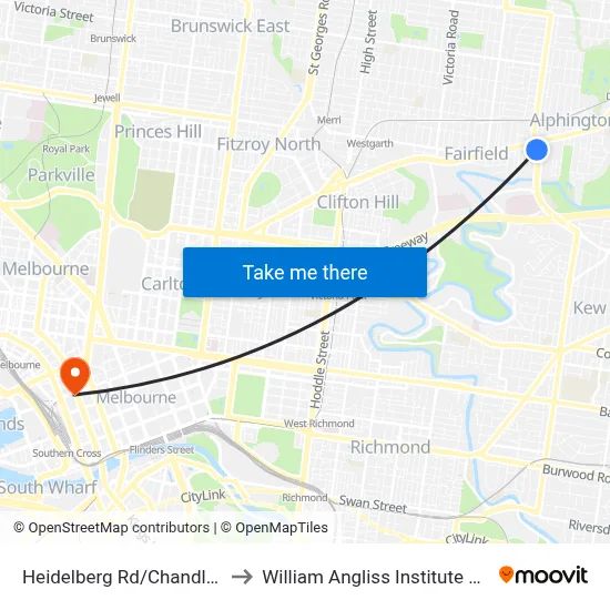 Heidelberg Rd/Chandler Hwy to William Angliss Institute Of TAFE map