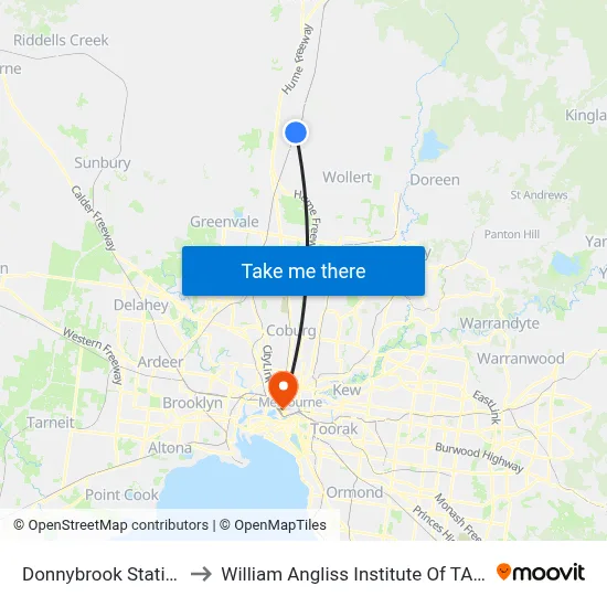 Donnybrook Station to William Angliss Institute Of TAFE map