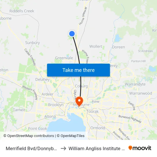 Merrifield Bvd/Donnybrook Rd to William Angliss Institute Of TAFE map