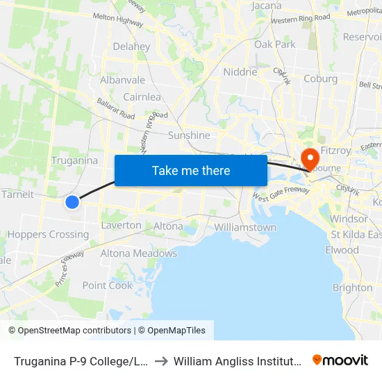 Truganina P-9 College/Leakes Rd to William Angliss Institute Of TAFE map