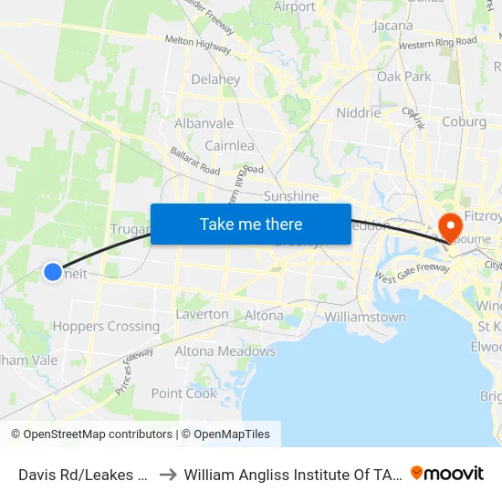 Davis Rd/Leakes Rd to William Angliss Institute Of TAFE map