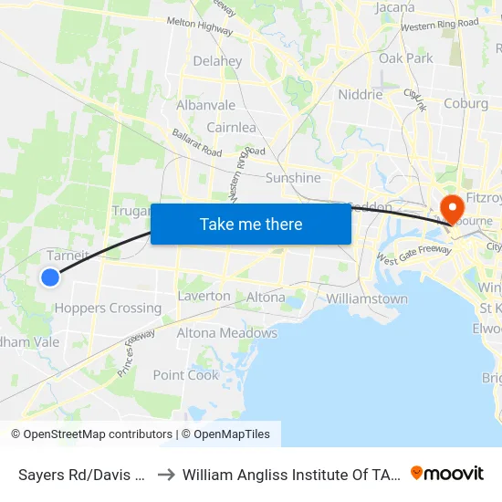 Sayers Rd/Davis Rd to William Angliss Institute Of TAFE map