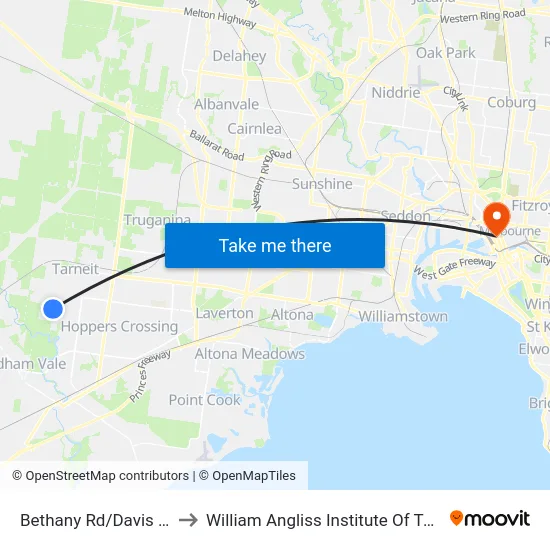 Bethany Rd/Davis Rd to William Angliss Institute Of TAFE map