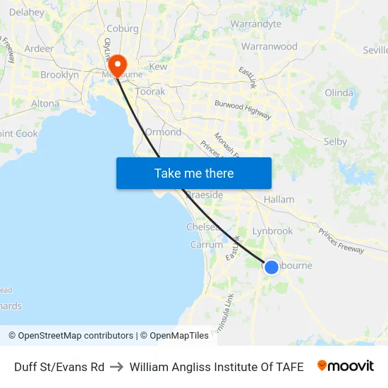 Duff St/Evans Rd to William Angliss Institute Of TAFE map