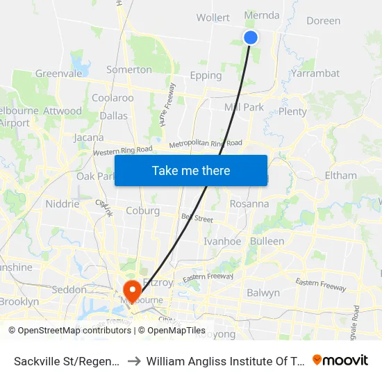 Sackville St/Regent St to William Angliss Institute Of TAFE map