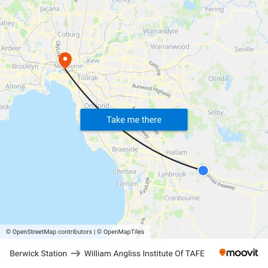 Berwick Station to William Angliss Institute Of TAFE map