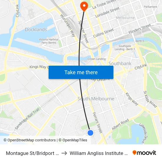 Montague St/Bridport St #28 to William Angliss Institute Of TAFE map