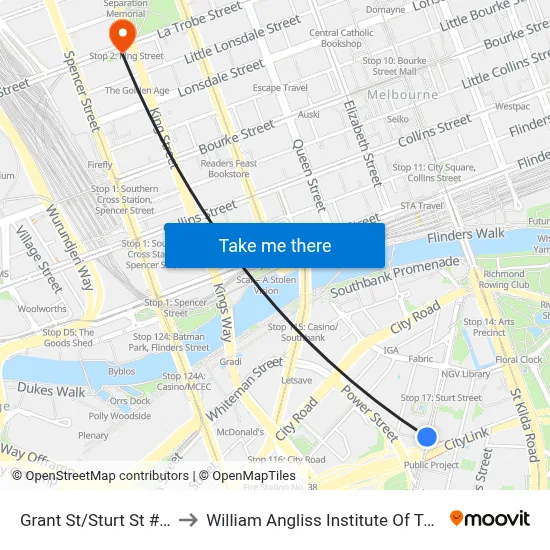 Grant St/Sturt St #18 to William Angliss Institute Of TAFE map