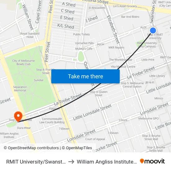 RMIT University/Swanston St #7 to William Angliss Institute Of TAFE map
