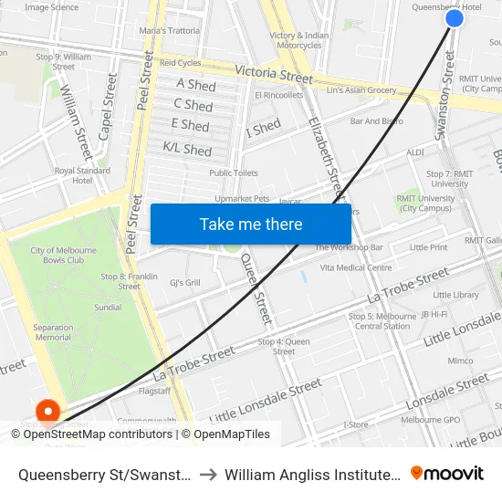 Queensberry St/Swanston St #4 to William Angliss Institute Of TAFE map