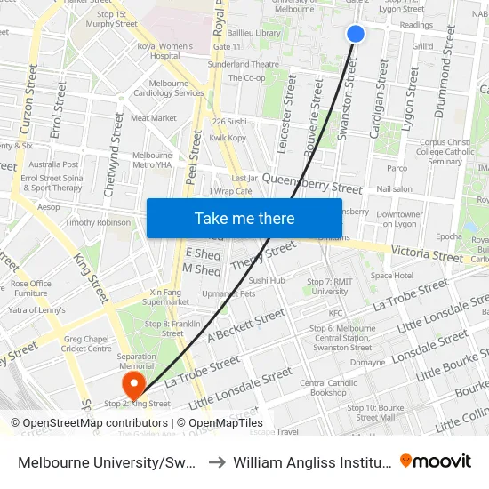 Melbourne University/Swanston St #1 to William Angliss Institute Of TAFE map