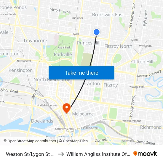Weston St/Lygon St #121 to William Angliss Institute Of TAFE map