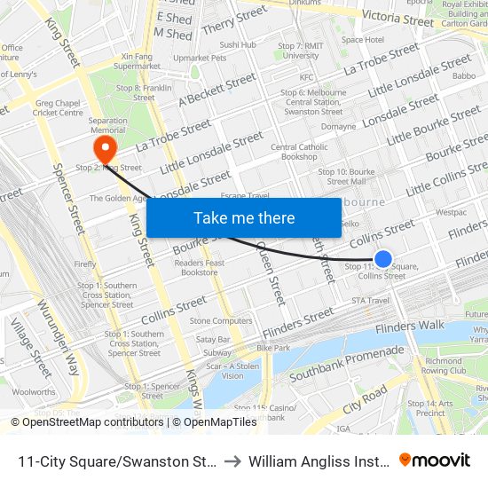 11-City Square/Swanston St (Melbourne City) to William Angliss Institute Of TAFE map