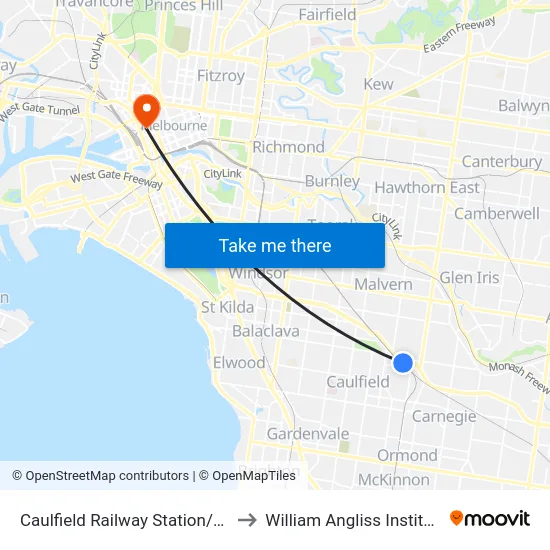 Caulfield Railway Station/Derby Rd #57 to William Angliss Institute Of TAFE map