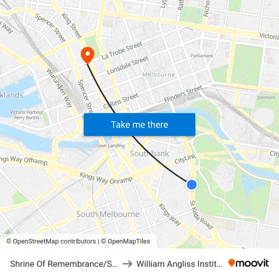 Shrine Of Remembrance/St Kilda Rd #19 to William Angliss Institute Of TAFE map