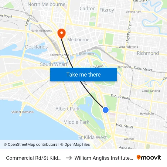 Commercial Rd/St Kilda Rd #25 to William Angliss Institute Of TAFE map