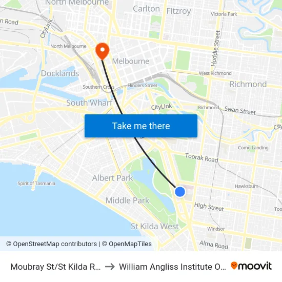 Moubray St/St Kilda Rd #26 to William Angliss Institute Of TAFE map