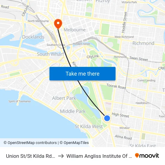 Union St/St Kilda Rd #29 to William Angliss Institute Of TAFE map