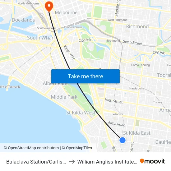 Balaclava Station/Carlisle St #38 to William Angliss Institute Of TAFE map