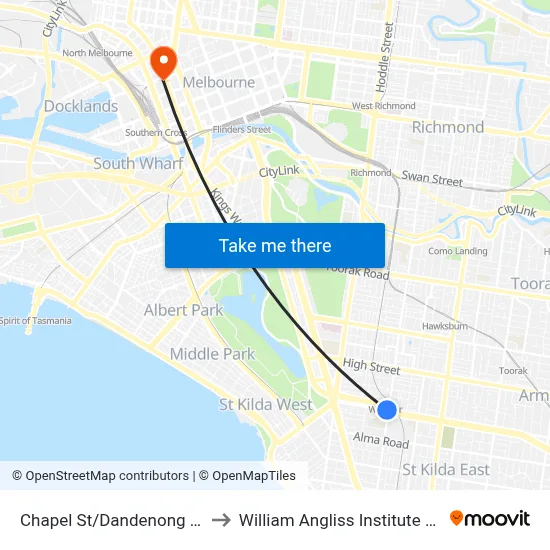 Chapel St/Dandenong Rd #32 to William Angliss Institute Of TAFE map