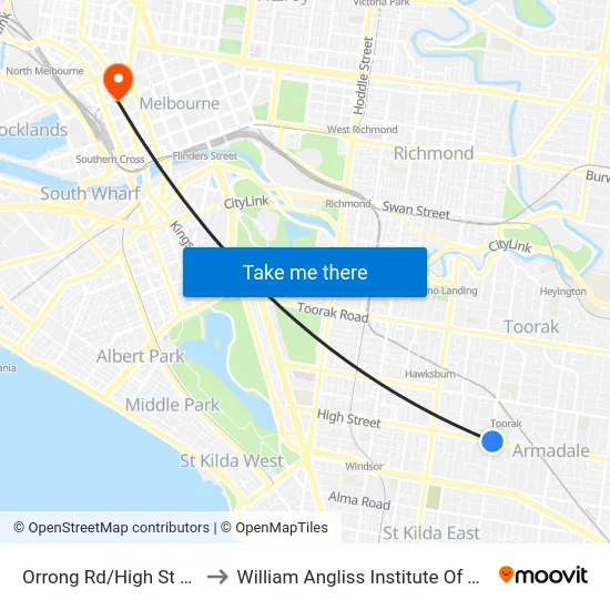 Orrong Rd/High St #38 to William Angliss Institute Of TAFE map